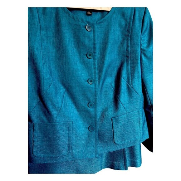 Sag Harbor Suit Womens 2 Piece Skirt Suit Peacock Deep Aqua Textured Size 14P - Picture 6 of 16